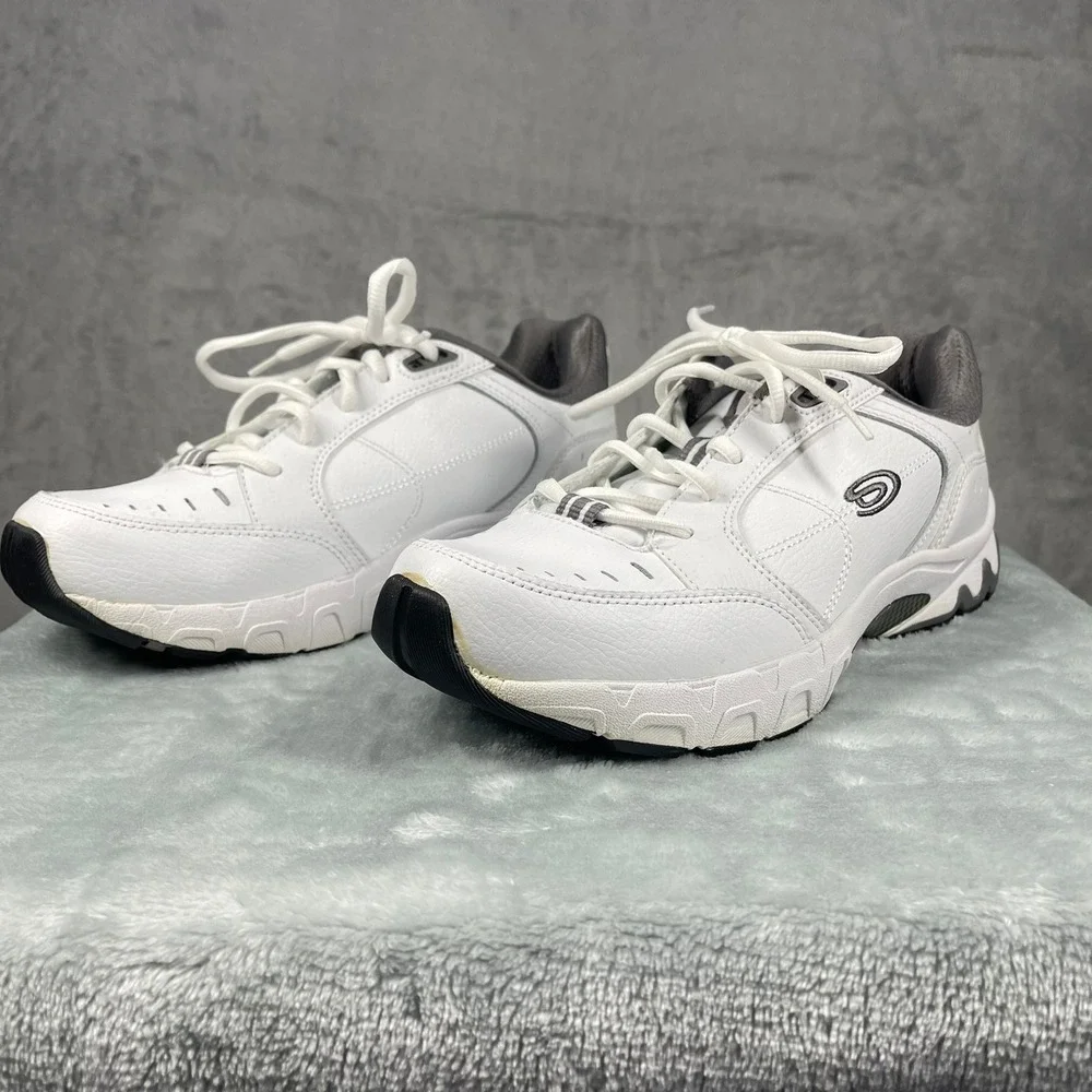 Dr. Scholl's Mens 9W White Grey Athletic Leather Walking  Comfort Shoes Sneakers